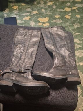 Steve Madden Black Leather Knee-High Heeled Boots